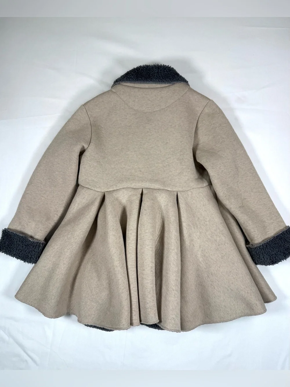 MACK & CO Girls Pleated Swing Coat 6 Faux Fur Double Breasted Princess Cottage